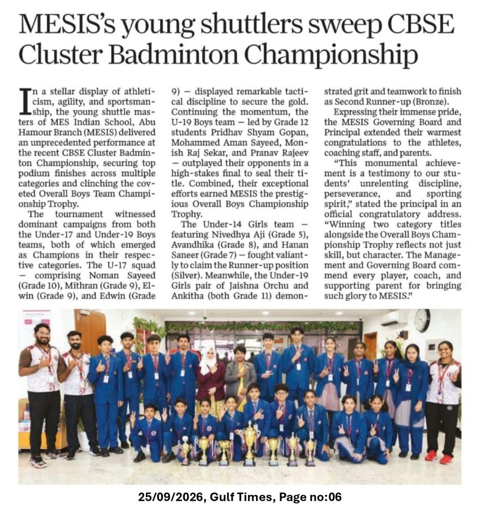 MESIS’s young shuttlers sweep CBSE Cluster Badminton Championship